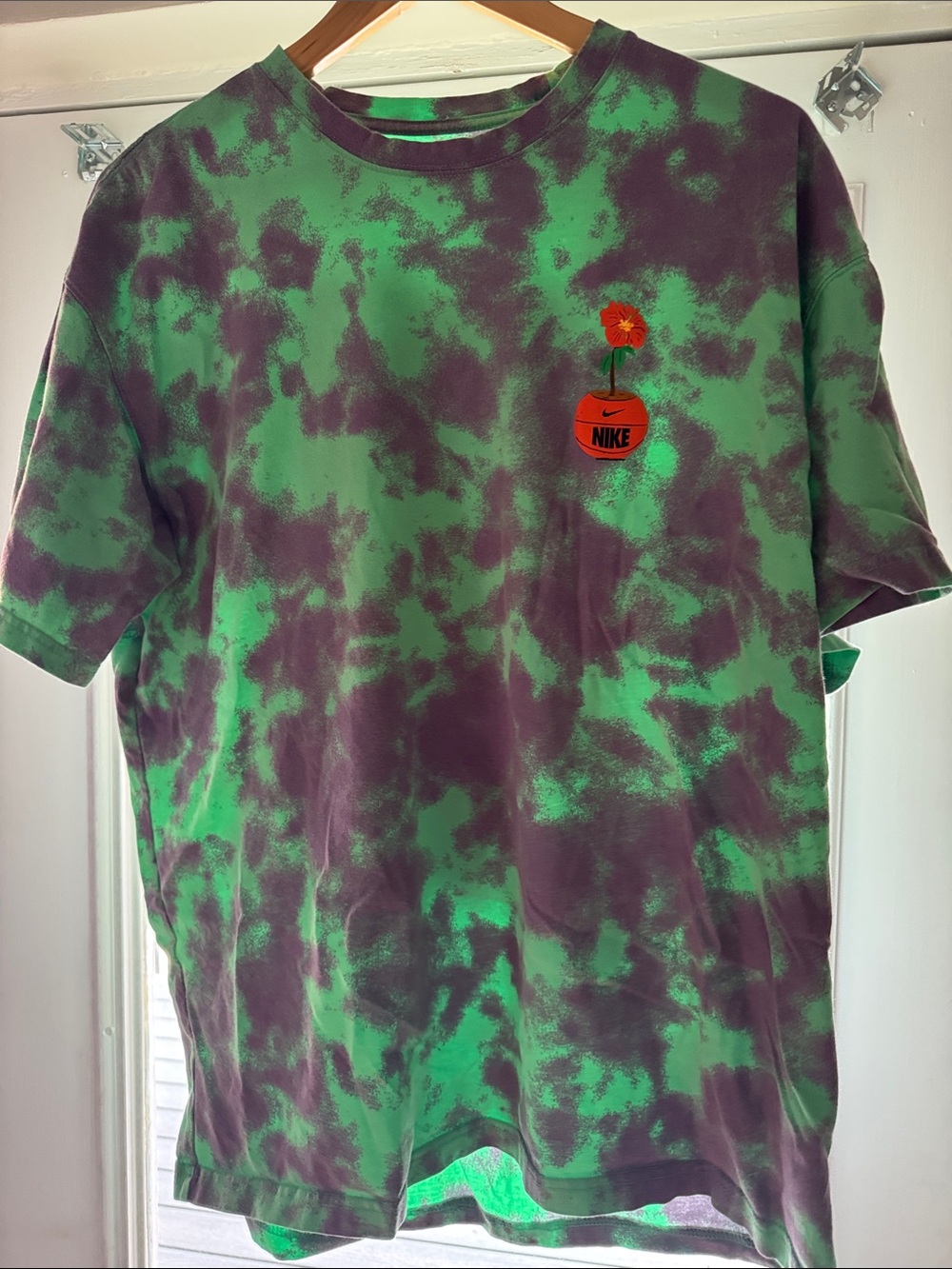 Nike Green & Purple Tie-Dye Short Sleeve Tee with Orange Flower Chest Logo